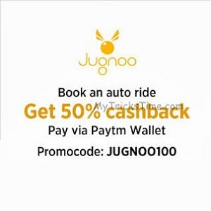 Jugnoo 50% Cashback On Paying Through Paytm Wallet